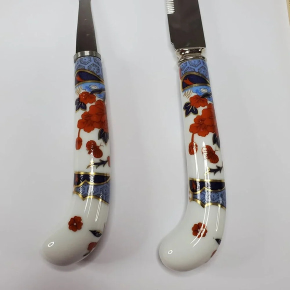 Vintage Prill Sheffield England Porcelain Handles Cutlery Cheese Set Stainless - Picture 6 of 9